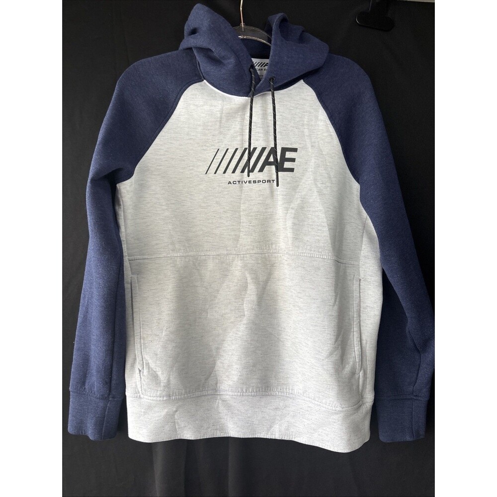 American Eagle Navy Grey Hoodies Size Medium ACTIVESPORT Soft Fleece Colorblock